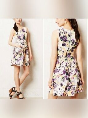 Anthropologie Maeve Neon Floral Sleeveless Mini Dress A-Line Women’s Sz 4